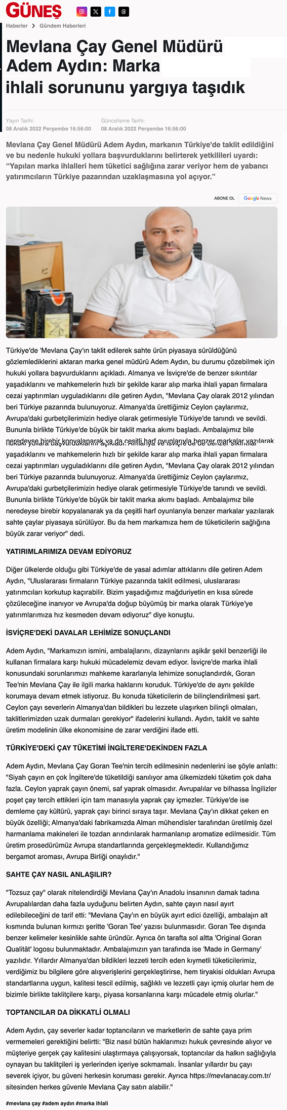 gunes gazetesi sahtecay